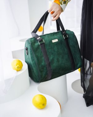 PROPS Torebka damska kuferek AI różowa welurowa NEFRYT zielona